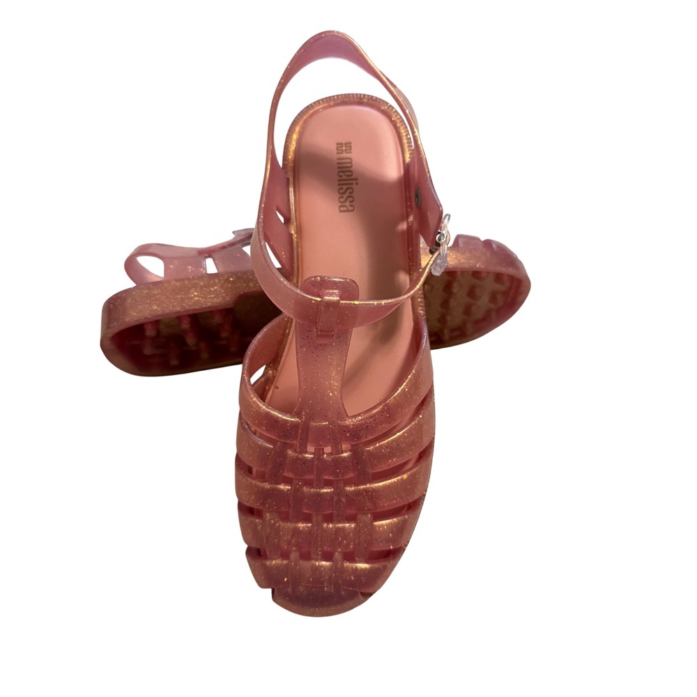 Melissa Aranha Jelly Sandals Womens 9 Pink Glitter Excellent Fisherman Flats